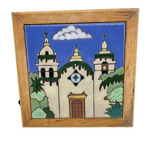 Triton Tile San Carlos Borromero de Carmel Hand Painted made in USA Framed Aged